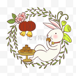 月兔吃月饼图片_中秋节插画可爱月兔吃月饼免抠元