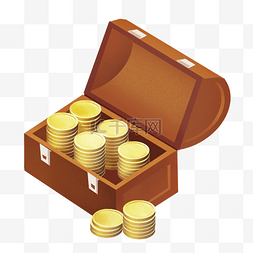 棕色的木箱图片_手绘箱子里的金币