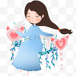 情人节绿色爱心图片_情人节古风人物插画