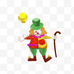 小丑拐杖图片_手绘儿童节卡通气球小丑