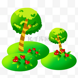 绿色卡通扁平化图片_绿色植物大树元素