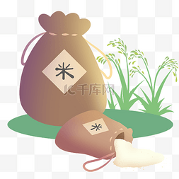 绿色秧苗图片_手绘粮食米袋插画