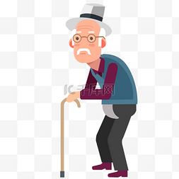 卡通手绘老人图片_重阳节深色拄拐杖的老人