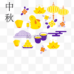 传统日式图片_中秋节手绘日系习俗物件矢量图