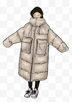 莫兰迪色系贴图图片_冬天穿的厚厚大衣的女孩