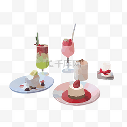 草莓冷饮图片_冰淇淋蛋糕奶茶插画png格式