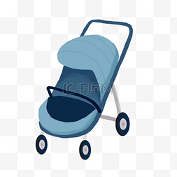 蓝色婴儿车手绘