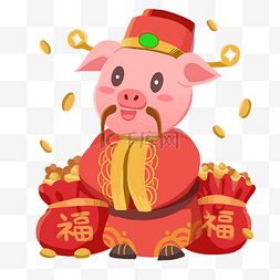 金猪贺卡图片_2019猪年元宝手绘卡通贴图