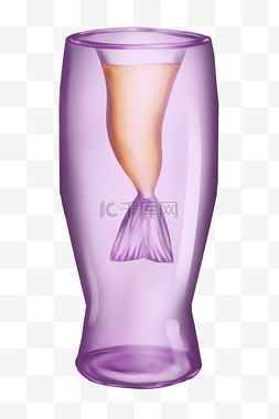 卡通玻璃水杯图片_创意紫色玻璃制品插画
