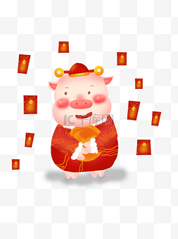 新年可爱猪立体IP卡通形象喜庆插