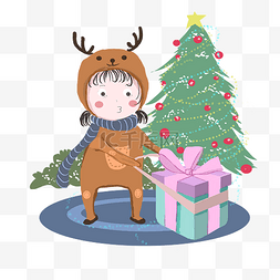 礼盒人物插画图片_圣诞节人物和礼盒插画
