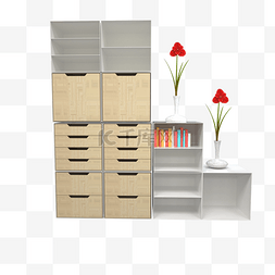 家居生活装饰图片_3D白色木质组合柜