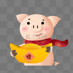 猪形象与金元宝喜庆插画
