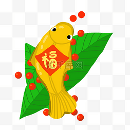 绿色的小鱼图片_金色的小鱼手绘插画