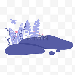 紫色插画叶子图片_植物花草手绘插画装饰