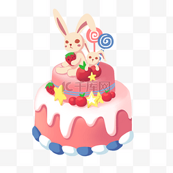 卡通蛋糕小素材图片_可爱小兔子蛋糕插画