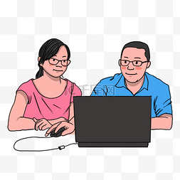 戴尔电脑海报图片_戴眼镜穿短袖的党员工作插画