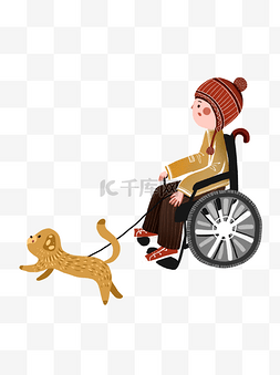 坐轮椅的女孩图片_复古肌理坐轮椅的女孩和小狗可商