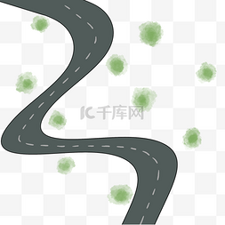 绿色植物矢量图图片_蜿蜒公路卡通插画