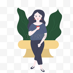 矢量人物插画风图片_卡通插画风喝水的女孩