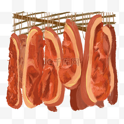 藜蒿炒腊肉图片_年货手绘冬季食物插画腊肉组合