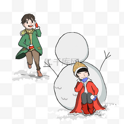 雪地雪球图片_冬季场景雪地雪人打雪仗
