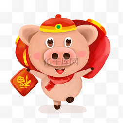 猪猪送福图片_猪年新年卡通插画
