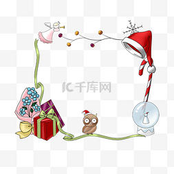 礼物盒文本框图片_卡通手绘圣诞节雪人装饰框