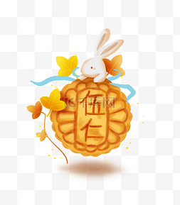手绘月饼插画图片_中秋节玉兔和月饼