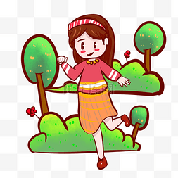 清明节春天春游的小女孩手绘插画