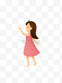 手绘卡通穿裙子的女孩图片_穿粉色裙子的可爱女孩可商用元素