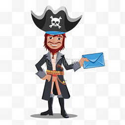 扁平背景板素材图片_卡通邮件海盗船长矢量素材下载