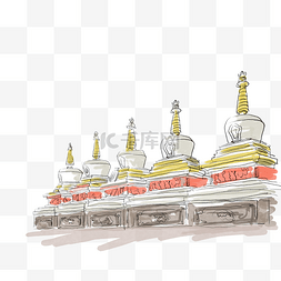 旅行的图片_漂亮的西藏塔尔寺插画