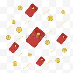 的红包图片_空中漂浮的红包与金币