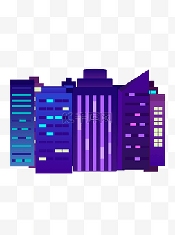 城市高楼夜晚图片_手绘卡通紫色建筑高楼元素
