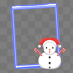 圣诞雪人蓝色边框插画