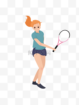 卡通手绘打网球的运动女孩