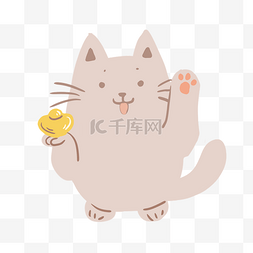 招贴广告插画图片_招财猫元宝吉祥标签