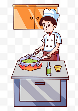 美食女厨炒菜插画