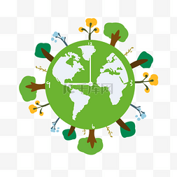 创意地球绿色图片_创意地球钟表插画