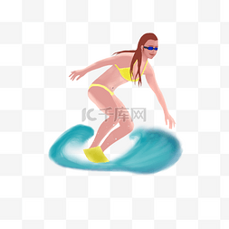 海边度假风格图片_暑期度假写实人物在海上冲浪的女