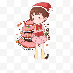 圣诞节小女孩蛋糕插画