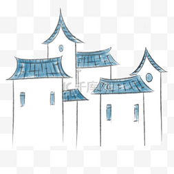 中国风的屋顶图片_蓝色屋顶水墨的房子