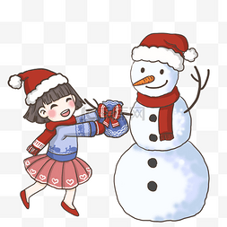 圣诞雪人和女孩PNG