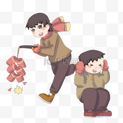 中国放鞭炮图片_过春节放鞭炮儿童人物插画