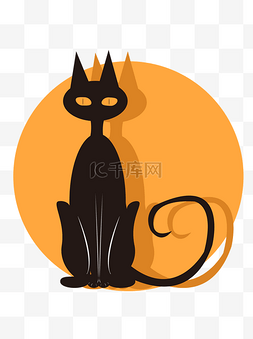 黑猫万圣节图片_万圣节元素之简约手绘几何黑猫可