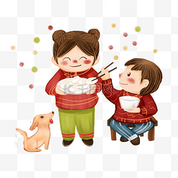 黄色的饺子图片_春节吃饺子的小女孩