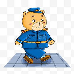 ps分层卡通背景图片_手绘穿制服的小熊png素材