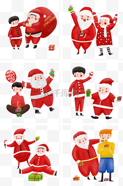 礼物创意海报图片_卡通手绘六幅圣诞老人创意海报