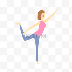 手绘运动健身瑜伽少女